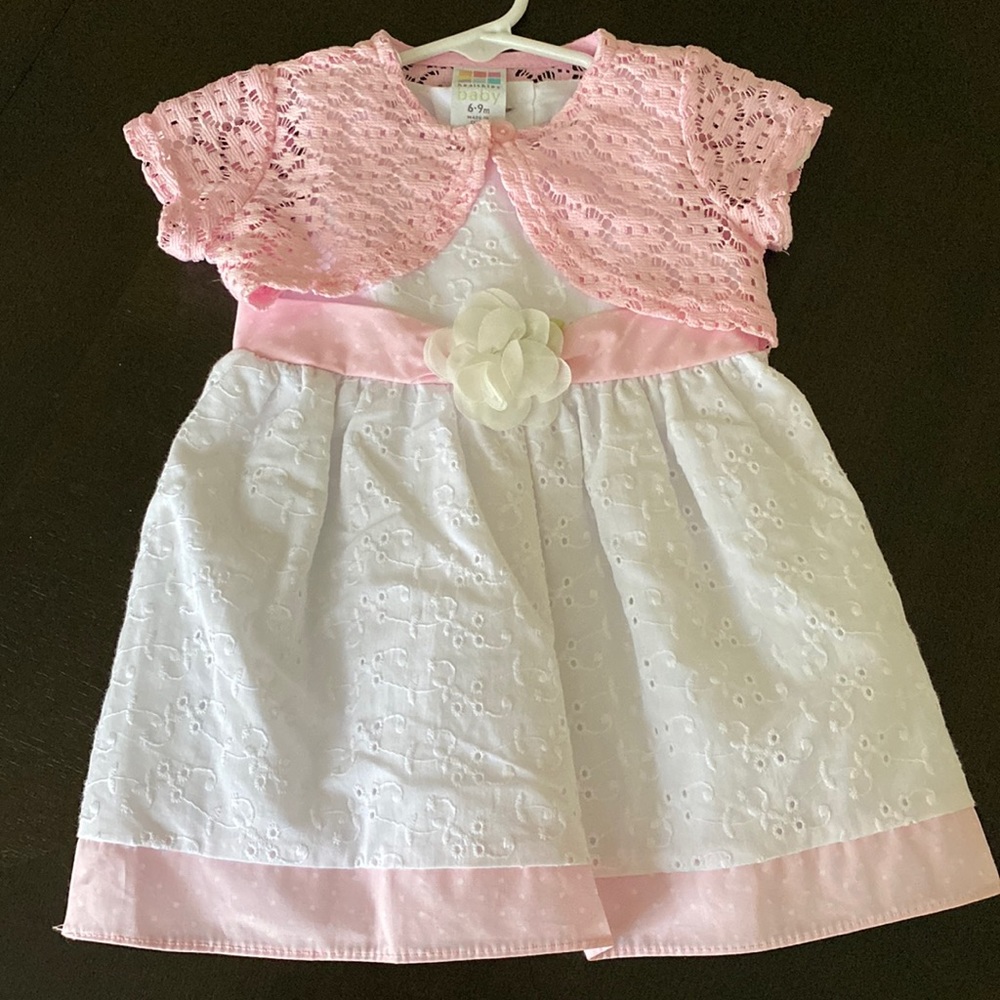 Healthtex Pink & white baby girl spring dress. 6-9M